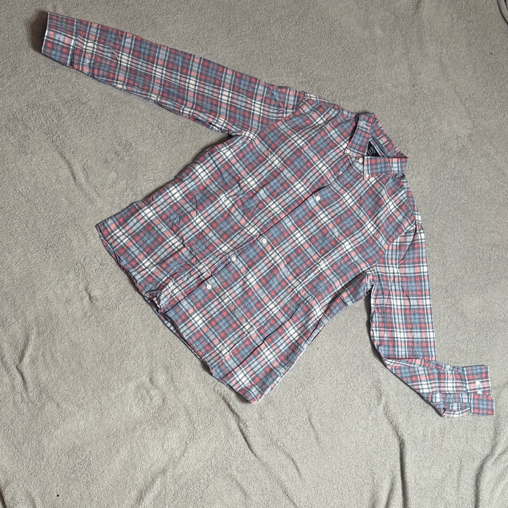 1901 Red and Blue Plaid Casual Button Down Shirt